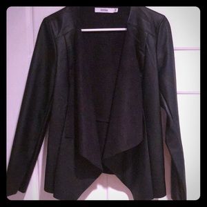 JustFab draped front faux leather jacket